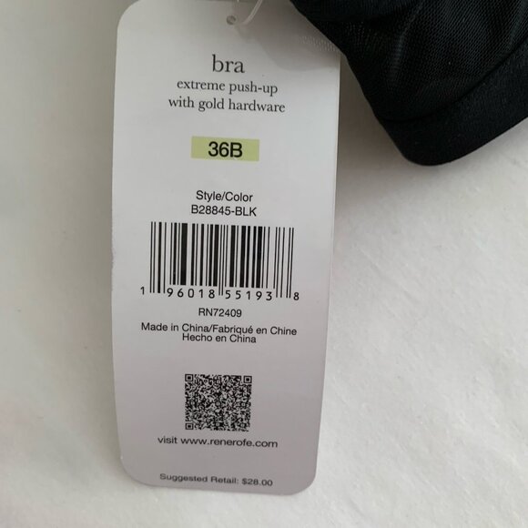 Rene Rofe Lingerie Extreme Black Push Up Bra Size 36B Lace NWT - Picture 6 of 8